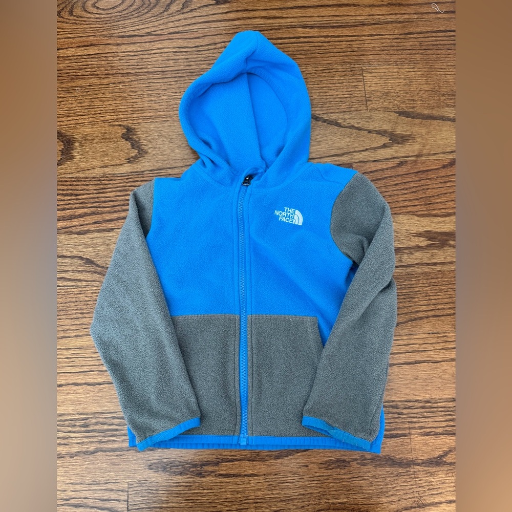 The North Face Kids Blue & Gray Hooded Fleece Zip Jacket